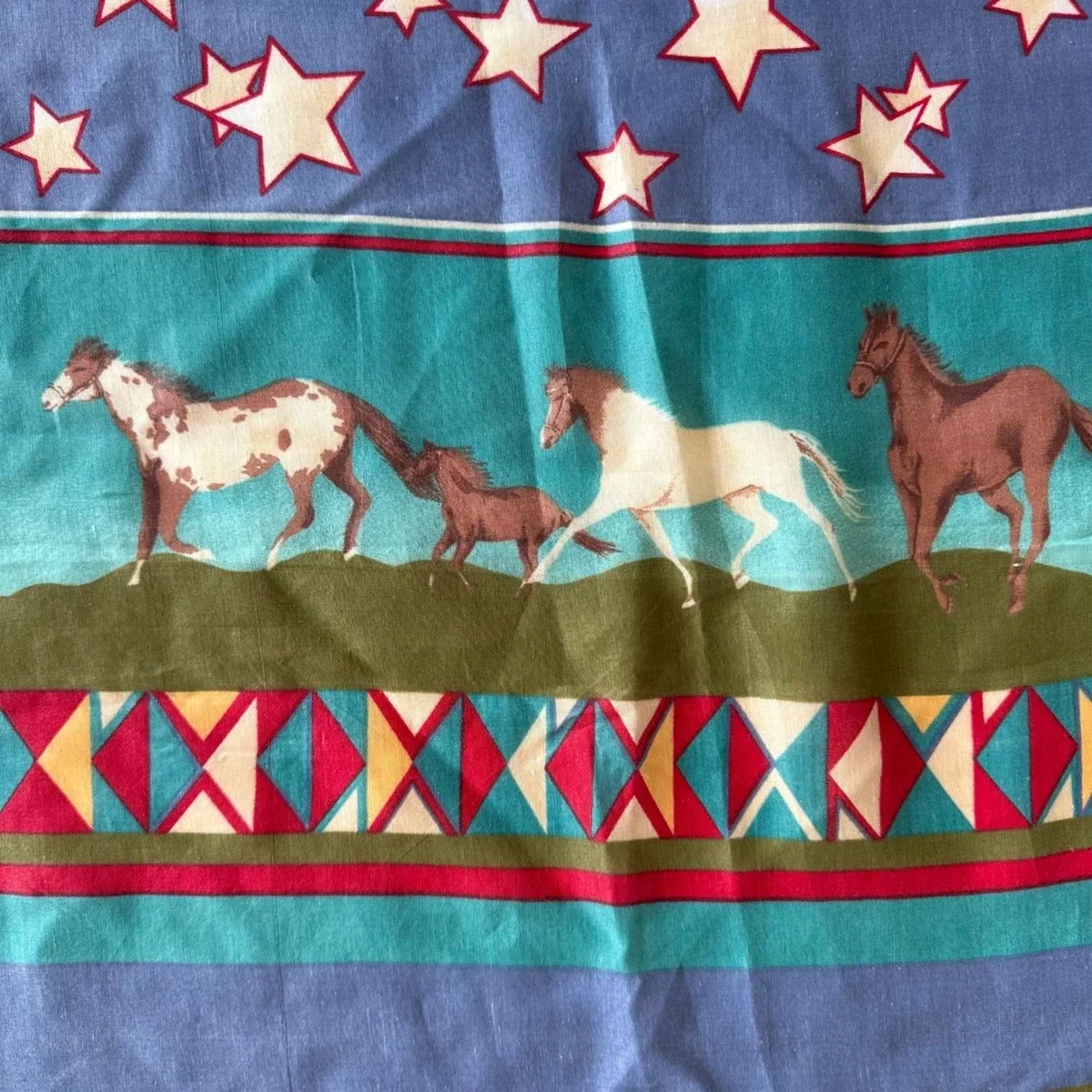 Western Horse Fabric 46x121 Southwestern Stars Cowboy Sewing Yardage
